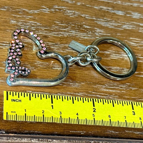 Coach Signature Pave Crystal Script Heart Key Chain Key Ring 92361 EUC approx 3” - Picture 5 of 9